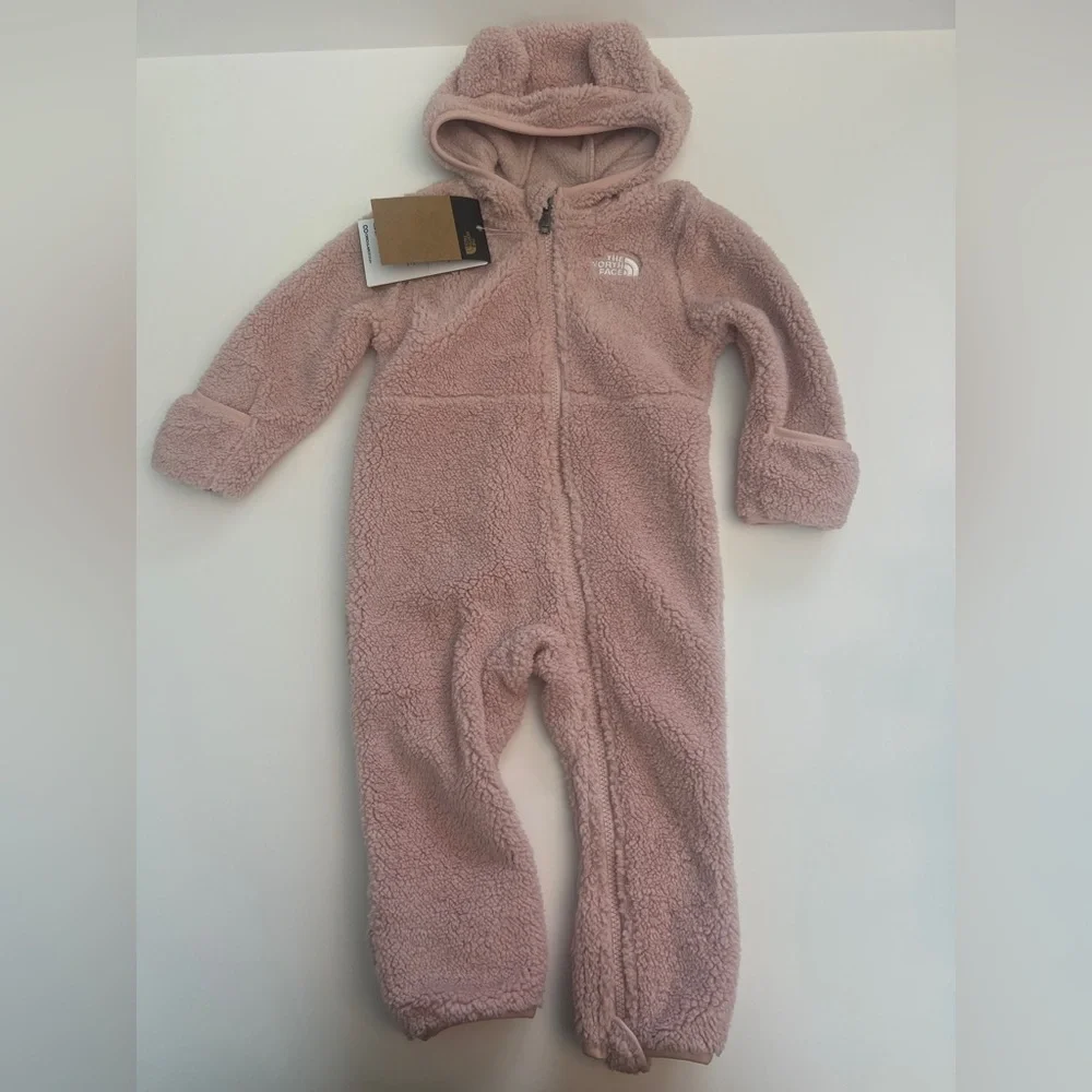 The North Face Pink Sherpa Fleece Hooded Bear One-Piece